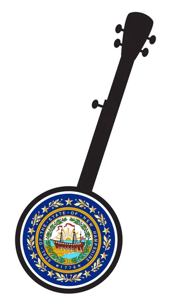 Silhouette de banjo avec icône du drapeau de l'État du New Hampshire — Image vectorielle