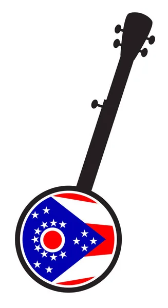 Ohio Eyaleti Bayrak Simgesi ile Banjo Silueti — Stok Vektör