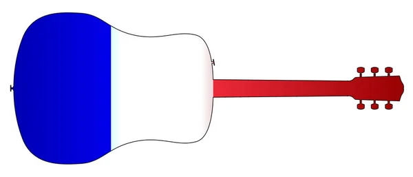Silhouette de guitare acoustique avec drapeau national français — Image vectorielle