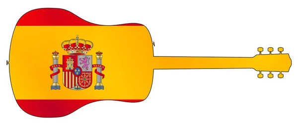 Silueta de guitarra acústica con bandera nacional española — Vector de stock