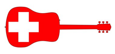 İsviçre Ulusal Bayrağıyla Akustik Gitar Silueti