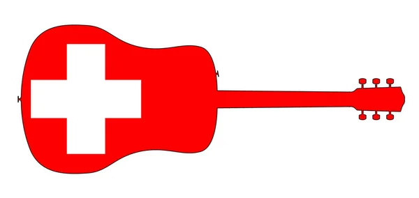 Silhouette de guitare acoustique avec drapeau national suisse — Image vectorielle