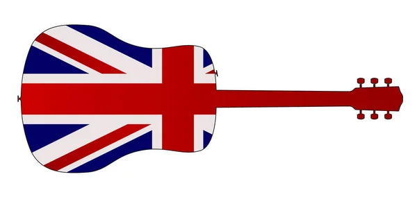 Akustikgitarrensilhouette mit britischer Nationalflagge — Stockvektor