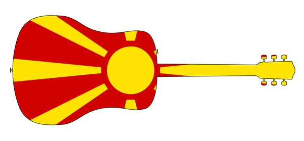 Silueta de guitarra acústica con bandera nacional macedonia — Vector de stock