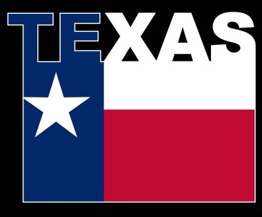 Eyalet bayrağı üzerinde siluet ile Teksas Metni