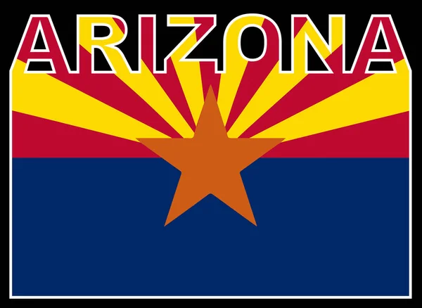 Arizona Κείμενο Σιλουέτα Που Πάνω Από Σημαία Της Πολιτείας — Διανυσματικό Αρχείο