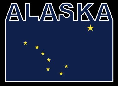 Eyalet bayrağı üzerinde ayarlanmış Alaska Tate metni