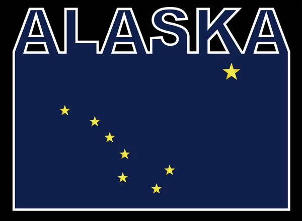 Alaskas Tate Testo Silhouette Impostato Sopra Bandiera Stato — Vettoriale Stock