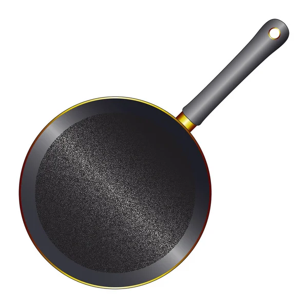 Black Metal Frying Pan Wooden Handle Stipple Base White Background — Stock Vector