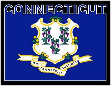 Connecticut eyalet bayrağının üzerinde silüetle yazılmış bir metin.
