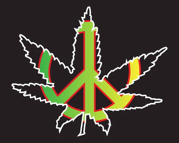 평화의 상징과 자메이카 라스타파리의 깃발이 칸나비스 — 스톡 벡터