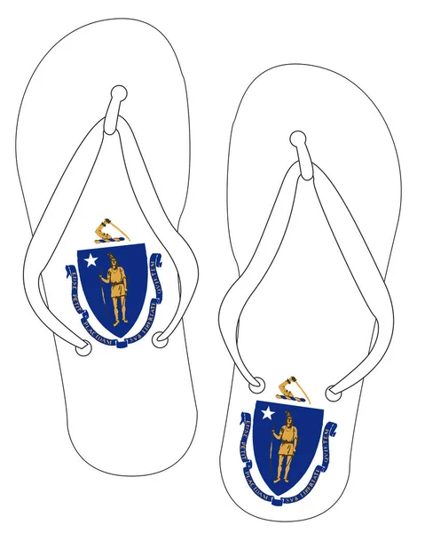 Massachusetts State Flag Chinelo Sapato Silhueta Fundo Branco — Vetor de Stock