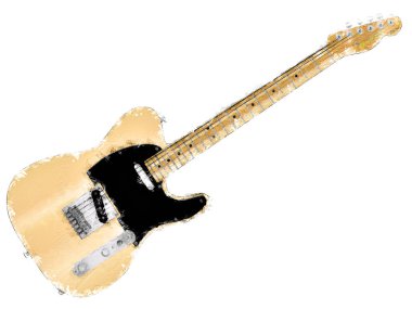 Beyaz arka planda izole edilmiş geleneksel bir rock 'n roll gitarı..