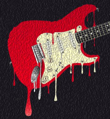Geleneksel bir rock gitarı eriyor.