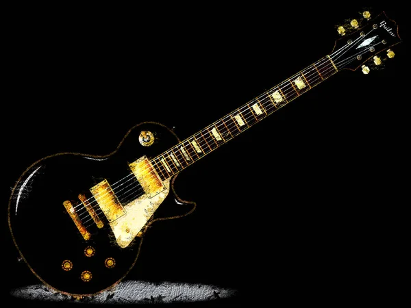Ostateczny Rock Roll Gitara Kolorze Czarnym Izolowane Czarnym Tle — Zdjęcie stockowe