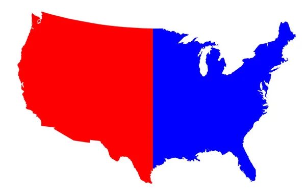 Zarys Sylwetka Mapa Stanów Zjednoczonych Ameryki Czerwonym Blueover Białym Tle — Wektor stockowy