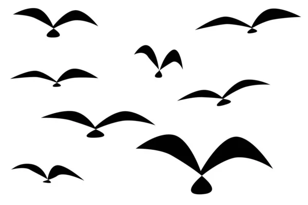 在白色背景上的轮廓中的一群抽象的鸟 — 图库矢量图片