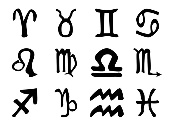 Kolekce Dvanácti Astrologických Slunečních Znamení Izolovaných Bílém — Stockový vektor