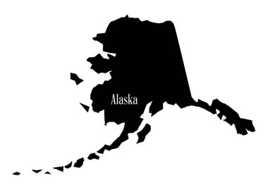 Alaska eyaletinin siluet haritası beyaz arka planda izole edilmiş.