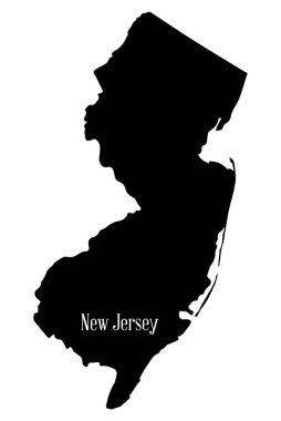 Beyaz arka planda New Jersey eyaletinin siluet haritası.