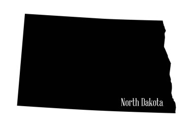 Kuzey Dakota eyaletinin beyaz arka planda izole edilmiş siluet haritası