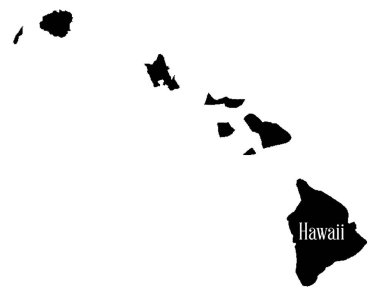 Hawaii adalarının beyaz arkaplan üzerindeki siluet haritası.