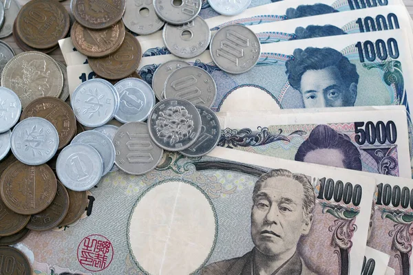 Billetes Yen Japoneses Monedas Yen Japonesas Para Fondo Del Concepto — Foto de Stock