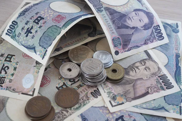 Catatan Yen Jepang Dan Koin Yen Jepang Untuk Latar Belakang — Stok Foto
