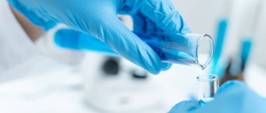 Scientist analyze biochemical sample in advanced scientific laboratory. Medical professional check chemical mix microbiological developmental of viral. Biotechnology research in science lab. cosmetic