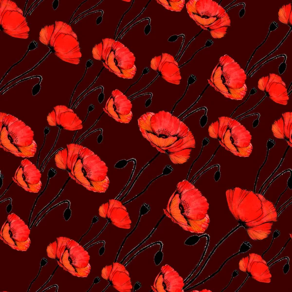 Papaver bloem naadloos patroon — Stockfoto