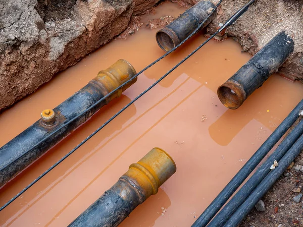 Sitio Construcción Tuberías Gas Una Calle — Foto de Stock