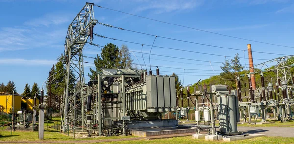 Sous Station Panorama Pour Alimentation Électrique Électricité Verte — Photo