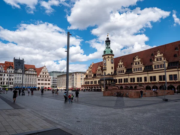 Praça Mercado Leipzig Com Câmara Municipal Leste Alemanha — Fotografia de Stock