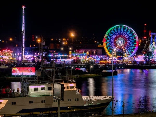 Ferrisferris Wheel Port Night Szczecin Polandwheel Port Night Szczecin Poland — Stock Photo, Image