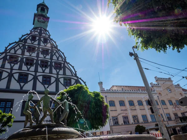 Zwickauské Divadlo Dětskou Kašnou Hlavním Trhu — Stock fotografie