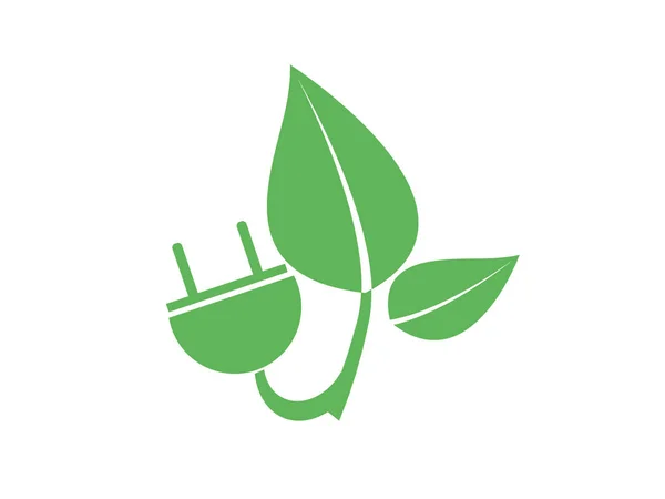 Verde Eco Plug Com Vetor Folha Isolado Fundo Branco — Fotografia de Stock