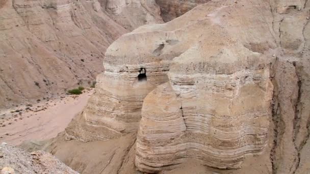 Kumránských Jeskyní Kumránských Národního Parku Kde Byly Nalezeny Svitky Mrtvého — Stock video