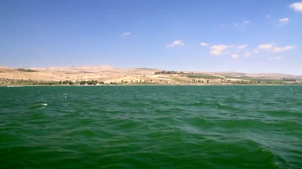 Costa Mar Galileia Israel Vista Barco Panorama — Vídeo de Stock