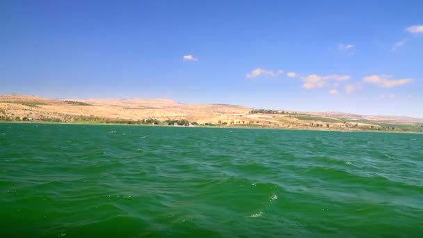 Pantai Laut Galilea Israel Lihat Dari Perahu Panorama — Stok Video