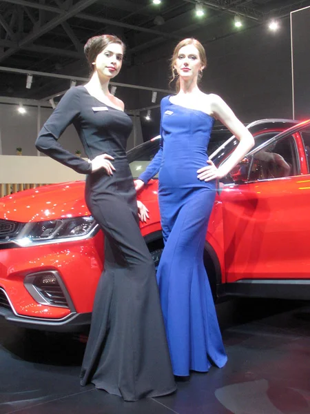 Modelli Femminili Del Salone Internazionale Dell Automobile Mosca 2018 Russia — Foto Stock