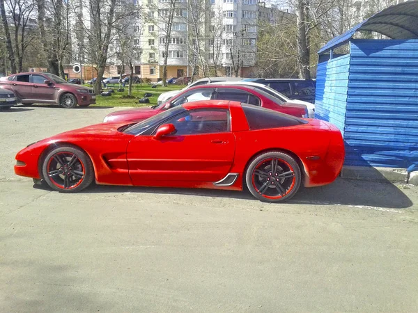 Voiture Sport Luxe Rouge Chevrolet Corvette Moscou Avril 2018 — Photo