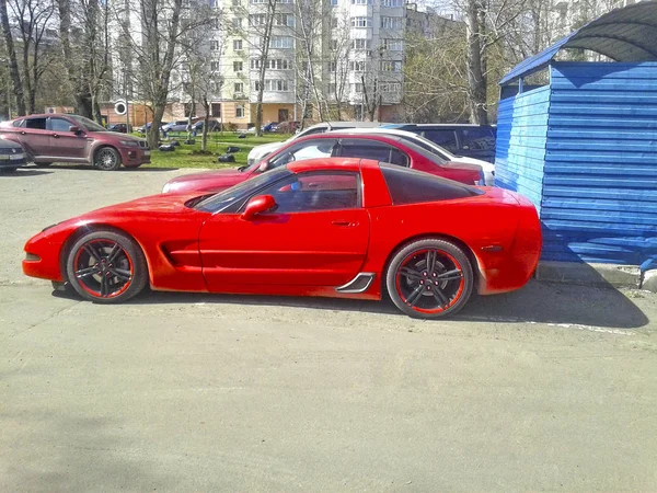 Red Luxury Sports Car Chevrolet Corvette Moscow April 2018 — Stock Photo, Image