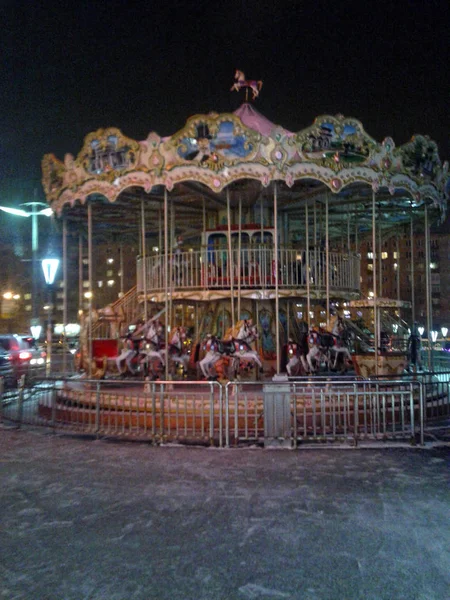 Carrousel Attraction Des Enfants Moscou Hiver Janvier 2019 — Photo