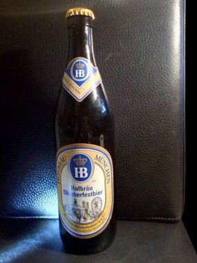 Hofbru Oktoberfestbier. Ekim Festivali resmi birası. Bayern Münih
