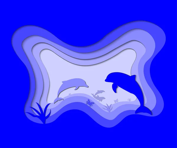 Бумага Дельфина Голубом Океане Дельфины Живут Море Пресной Воде Солоноватой — стоковый вектор