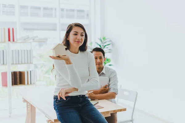 Asian Couples Husbands Wives Come Together Design House Live Together — Stock Photo, Image