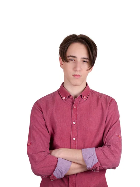Bonito Rapaz Adolescente Olhar Para Câmara Retrato Adolescente Camisa Jovem — Fotografia de Stock