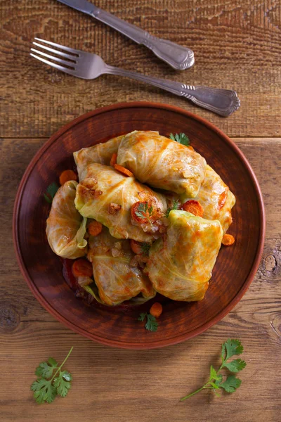 Cabbage Rolls Meat Rice Vegetables Stuffed Cabbage Leaves Meat Chou — Stock Photo, Image