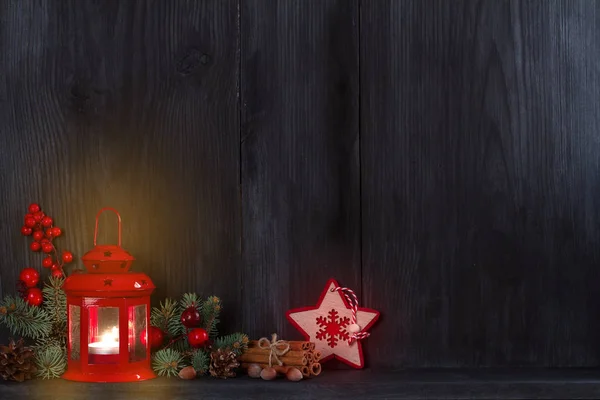 Fondo Navidad Año Nuevo Con Vela Luz Decoraciones Caja Regalo —  Fotos de Stock