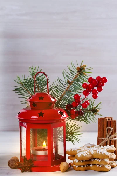 Navidad Año Nuevo Composición Las Vacaciones Sobre Fondo Madera Blanca —  Fotos de Stock